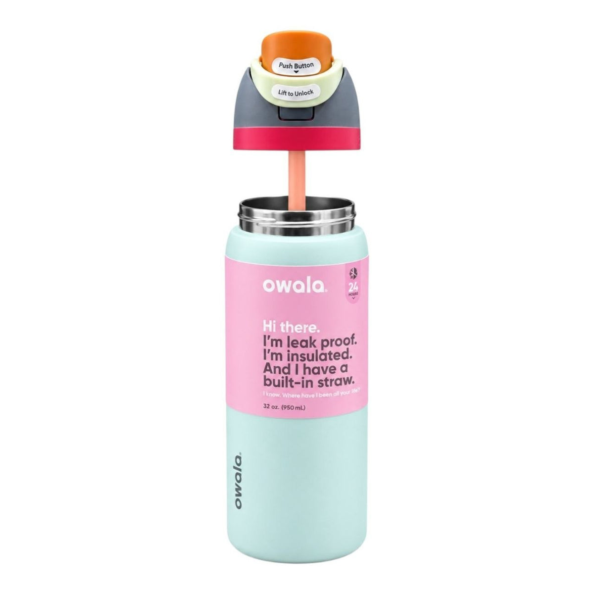 BOTELLA TÉRMICA REUTILIZABLE CON PAJILLA INTEGRADA OWALA 24OZ (710ML)