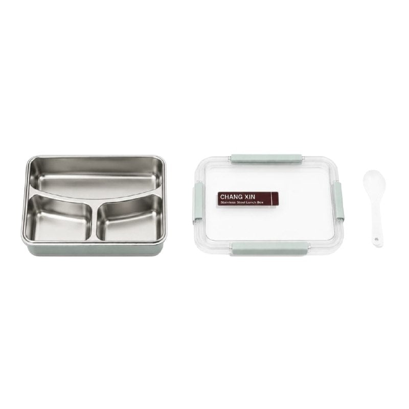 LONCHERA DE ACERO INOXIDABLE DE 3 COMPARTIMIENTOS CON CUCHARA CHANG XIN MEDIDAS 24.5X26CM