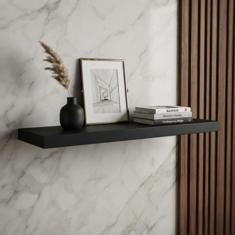 REPISA FLOTANTE DE PARED DE MADERA CON SOPORTE METALICO MINIMALISTA Y ELEGANTE