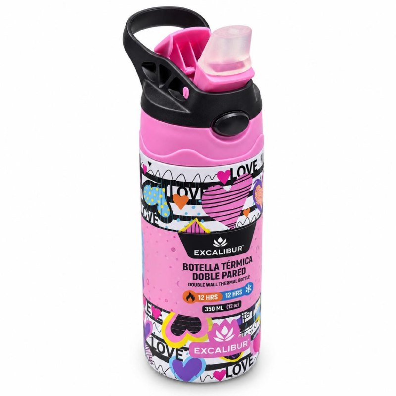 BOTELLA TERMICA DE DOBLE PARED CON ASA PARA NIÑAS 350ML
