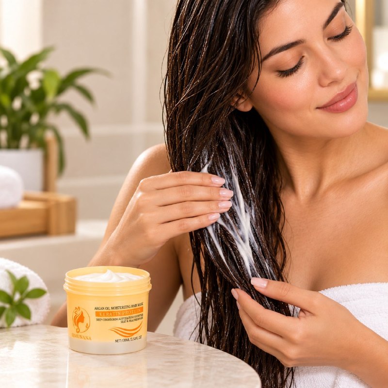 MASCARILLA CAPILAR HIDRATANTE PARA CABELLO SECO O DAÑADO DE ACEITE DE ARGAN Y PROTEINA DE KERATINA SIMUNANA 100ML