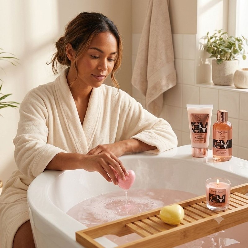 SET DE CUIDADO CORPORAL DE BAÑO DE VAINILLA Y MANDARINA, GEL DE DUCHA 125ML, CREMA CORPORAL 70ML, BOMBAS DE BAÑO 2, CANDELA AROMATICA BODY SENSE