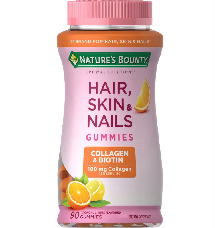 VITAMINAS EN  GOMITAS PARA CABELLO, PIEL Y UÑAS AVANZADO CON COLÁGENO Y BIOTINA SABOR CITRICO NATURES BOUNTY 90UND