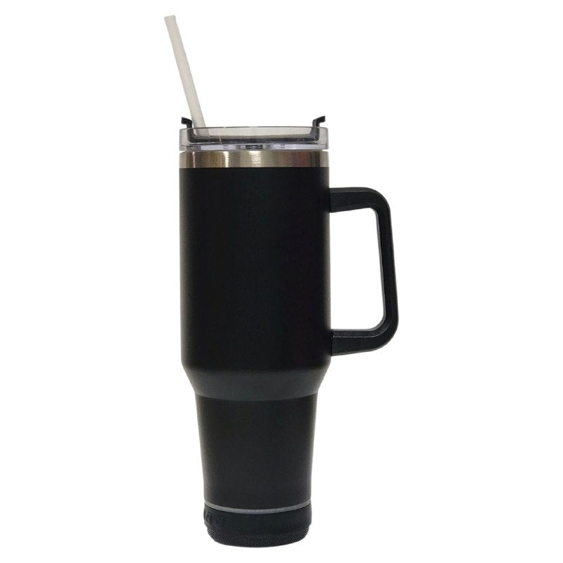 VASO TERMICO DE ACERO INOXIDABLE CON PARLANTE BLUETOOTH INCLUIDO, DOBLE PARED AISLADO AL VACIO CON ASA, CAPACIDAD 1200ML VACUUM