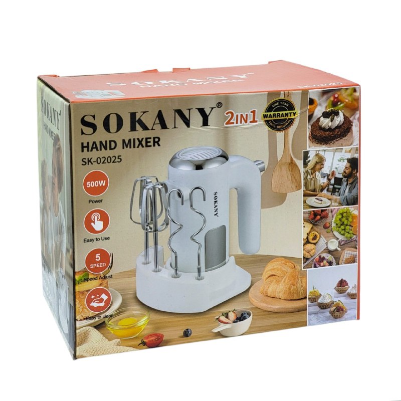 MAQUINA BATIDORA DE MANO, 500W DE POTENCIA, 5 VELOCIDADES AJUSTABLESM FACIL DE USAR SOKANY SK-02025