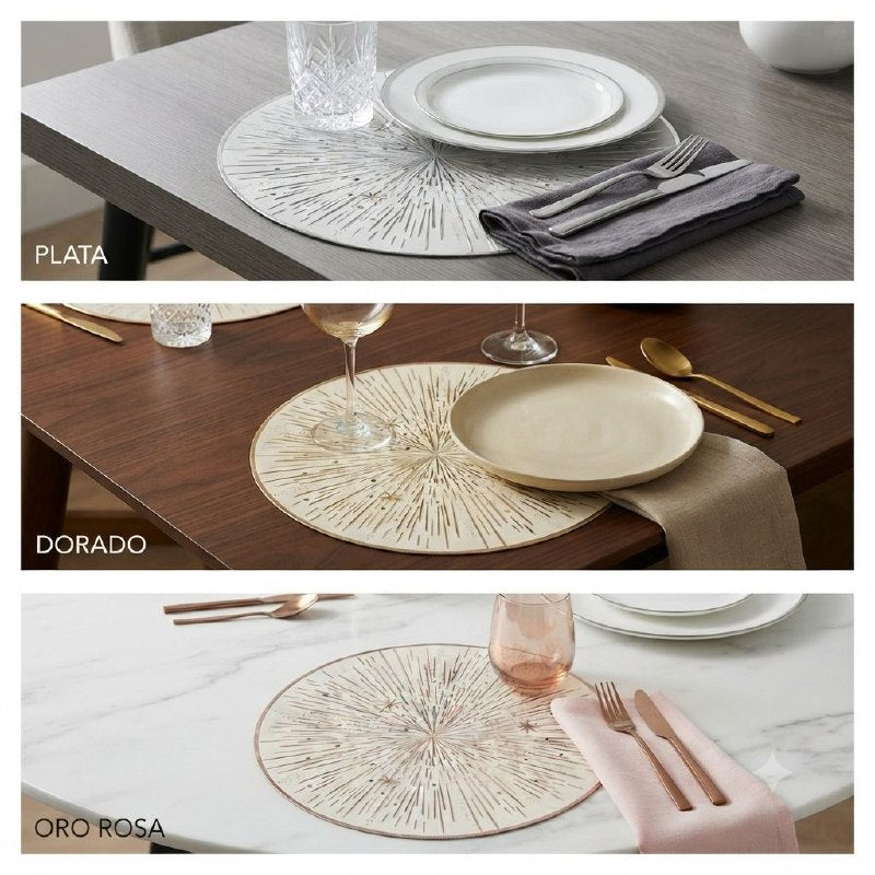 MANTEL PARA MESA REDONDO DE PVC DISEÑO RÁFAGA DE ESTRELLAS 38CM