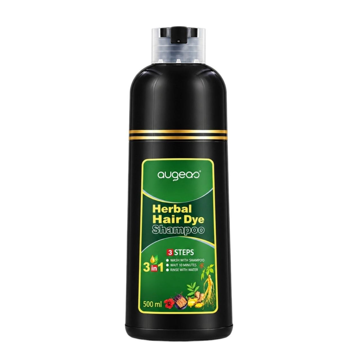 SHAMPOO TINTE PARA EL CABELLO 3 EN 1 COLOR CAFE AUGEAS HERBAL HAIR 500ML