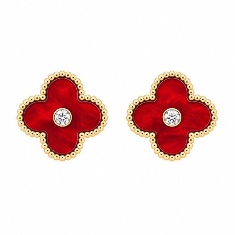 ARITOS DE ENCHAPE PARA DAMA CON DISEÑO DE FLOR 1.3CM (DUPE DE VAN CLEEF)