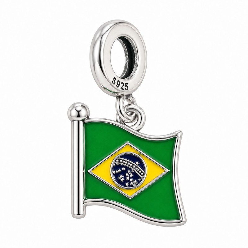 CHARM DE PLATA 9.25 CON DISEÑO DE BANDERA DE BRAZIL MEDIDA: 2CM PESO: 3G