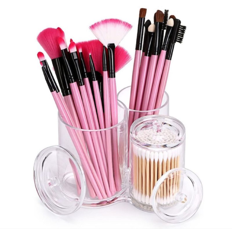 ORGANIZADOR ESTANTE DE COSMETICOS, MAQUILLAJE, BROCHAS, HISOPOS DE ACRILICO CON TAPADERA