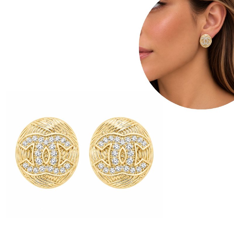 ARITOS DE ENCHAPE PARA DAMA CON DISEÑO DE CHANEL 1.6CM