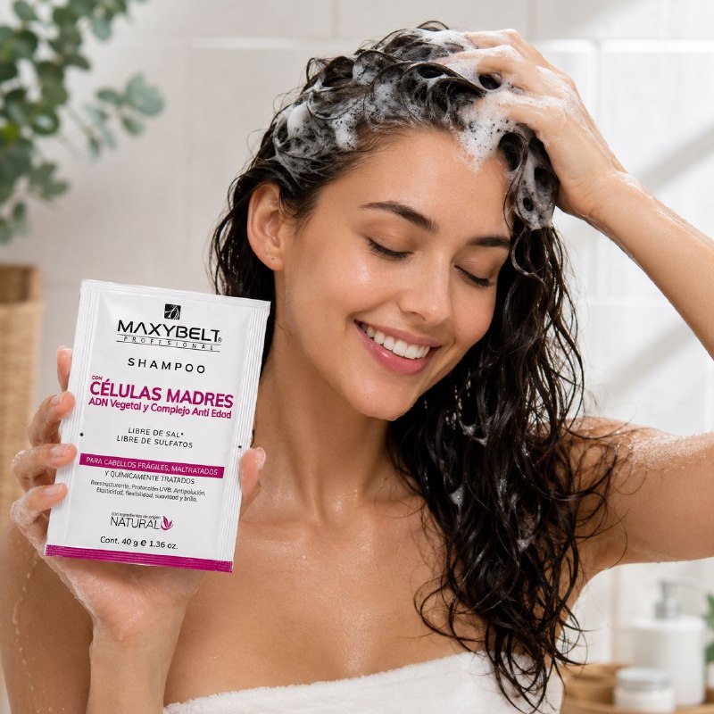 SHAMPOO CON CELULAS MADRE, ADN VEGETAL Y COMPLEJO ANTIEDAD DE LIMPIEZA REESTRUCTURANTE MAXYBELT 40G