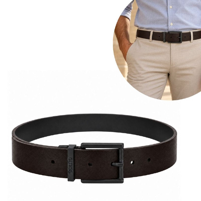 FAJA ORIGINAL GUESS REVERSIBLE PARA CABALLERO COLOR NEGRO Y CAFÉ  TALLA S 30-32