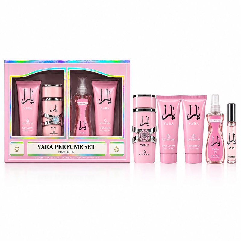SET YOU MIRADE YARA EDP 100ML, EDP 15ML, GEL DE DUCHA 150ML, BODY MIST 100ML, BODY LOTION 150ML (M) (AROMA SIMILAR LATTAFA YARA)