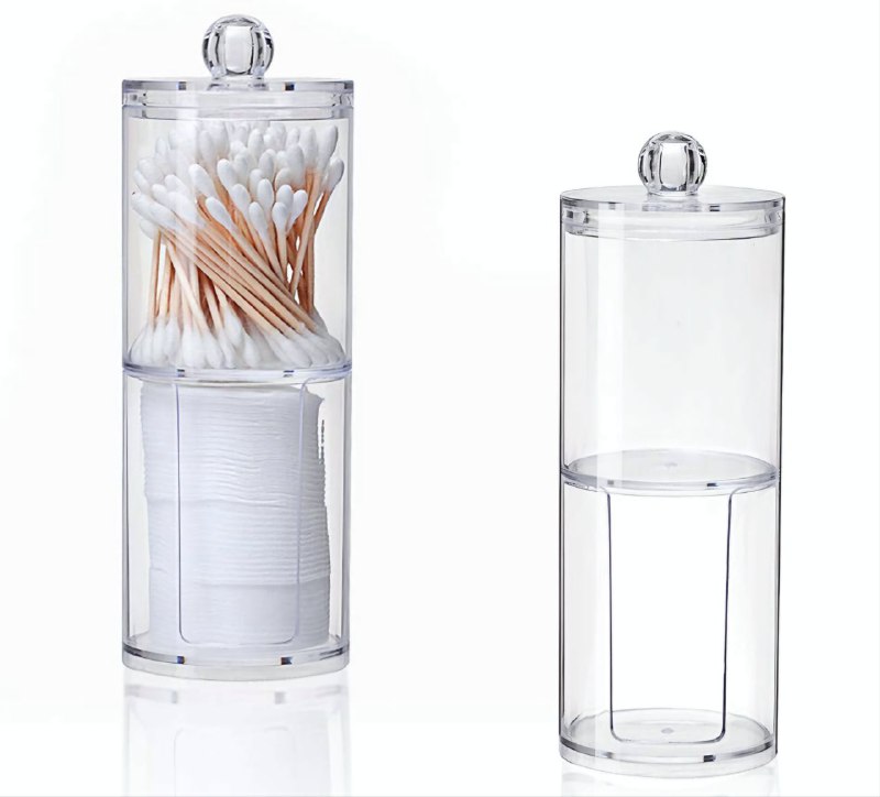 ORGANIZADOR DE HISOPOS Y ALGODON DE ACRILICO DE 2 NIVELES TRANSPARENTE 19X6.8X17.5CM