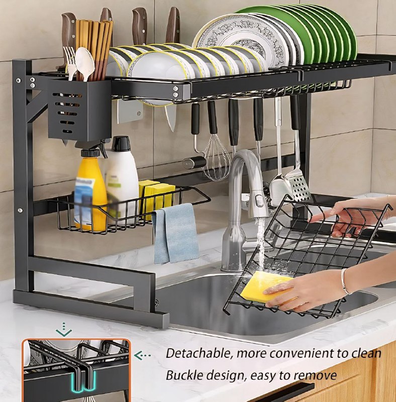 ESTANTE ORGANIZADOR Y ESCURRIDOR DE COCINA SOBRE EL FREGADERO DESMONTABLE