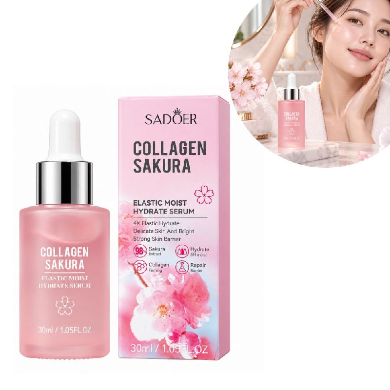 SUERO FACIAL CONCENTRADO HIDRATANTE ANTIEDAD E ILUMINADOR CON COLAGENO Y SAKURA SADOER 30ML