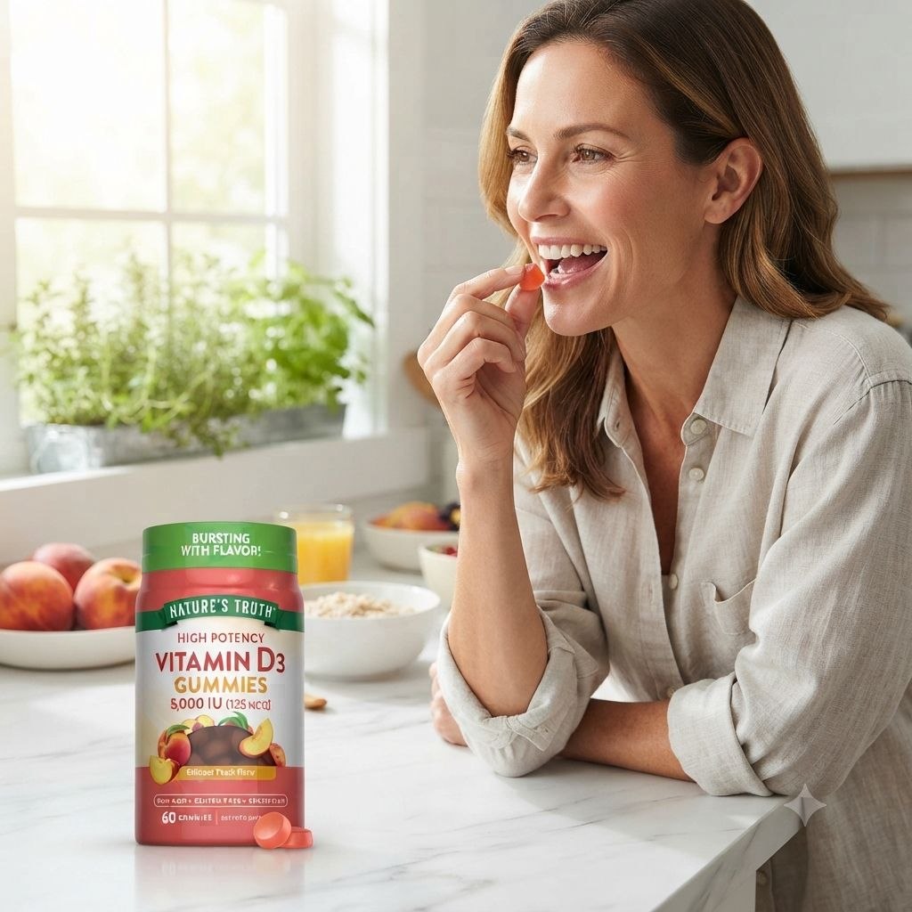 VITAMINAS EN GOMITAS DE ALTA POTENCIA, VITAMINA D3 5000UI 125MCG, SIN GLUTEN, SABOR MELOCOTON  NATURE S TRUTH 60UND