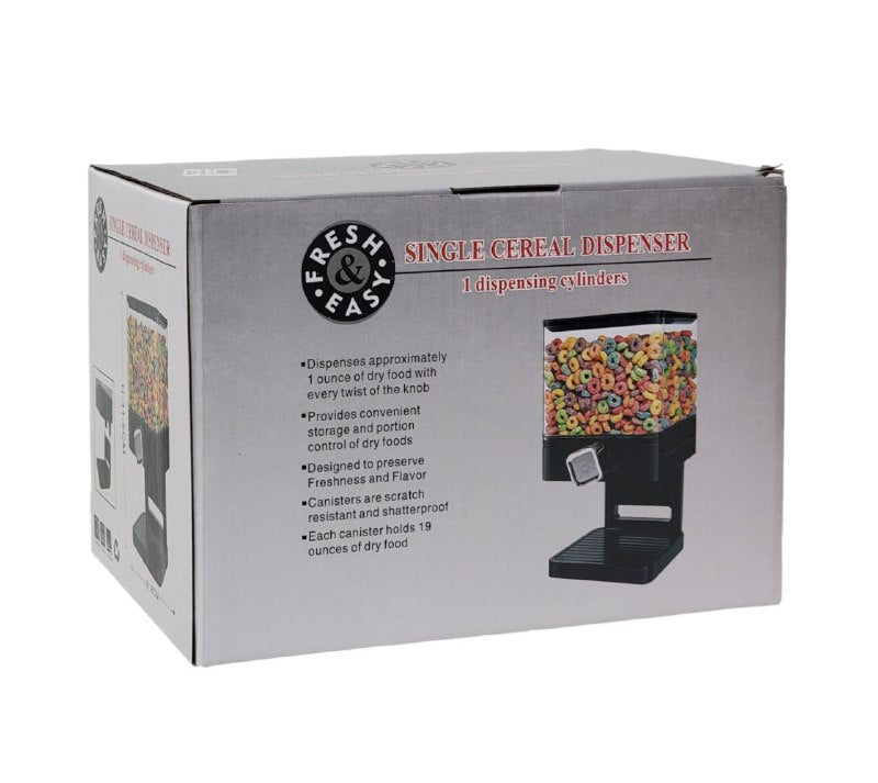 ALMACENADOR DISPENSADOR DE ALIMENTOS SECOS, CUADRADO COLOR NEGRO, PARA ALMACENAR CEREALES, GRANOS, ARROZ FRESH EASY 9OZ