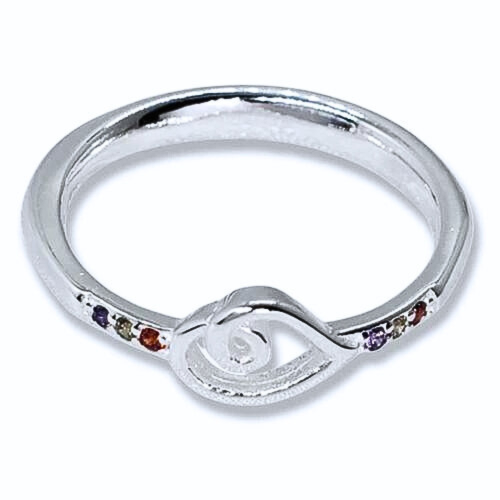 PANI1958A  ANILLLO FORMA DE OLA, PLATA 925 corazón  zirconia colores