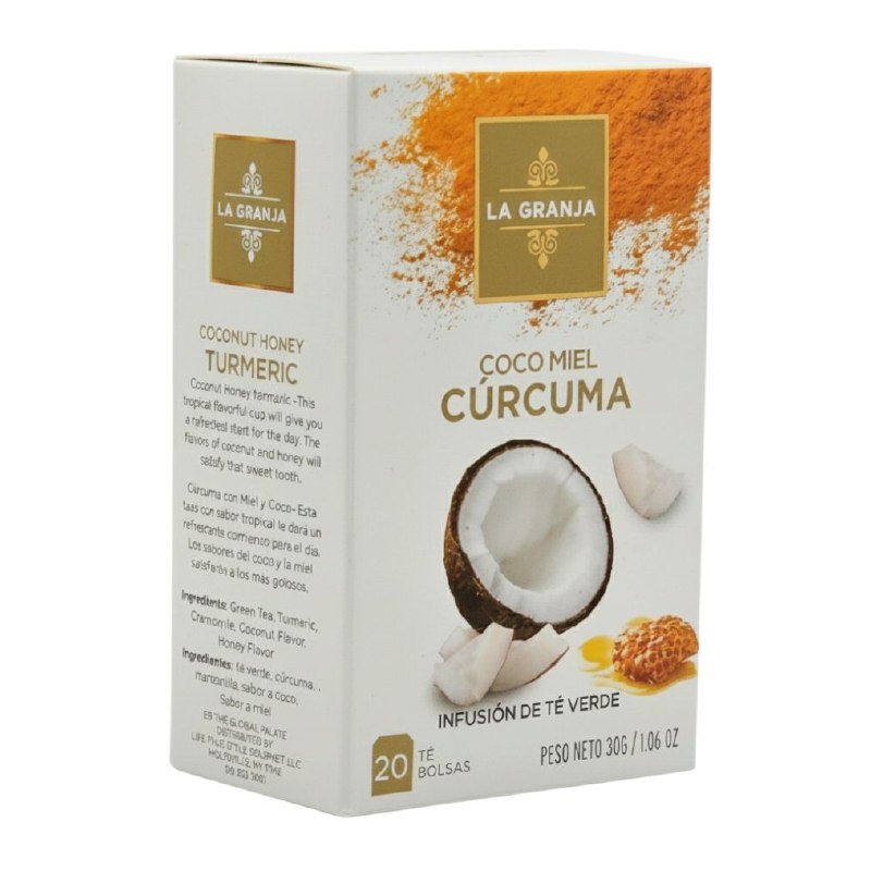 TE VERDE EN INFUSION DE COCO MIEL Y CURCUMA SIN CAFEINA PARA LA ENERGIA Y ALIVIA ESTRES Y ANSIEDAD LA GRANJA 20UND
