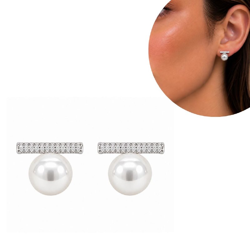 ARITOS DE ENCHAPE PARA DAMA CON DISEÑO DE PERLA 1CM