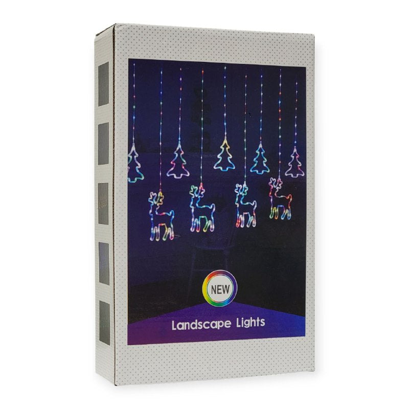 LUCES DECORATIVAS NAVIDEÑAS CORTINA DE LUCES LED FORMA DE ESTRELLA, RENO, ARBOL Y CAMPANA LANDSCAPE LIGHTS