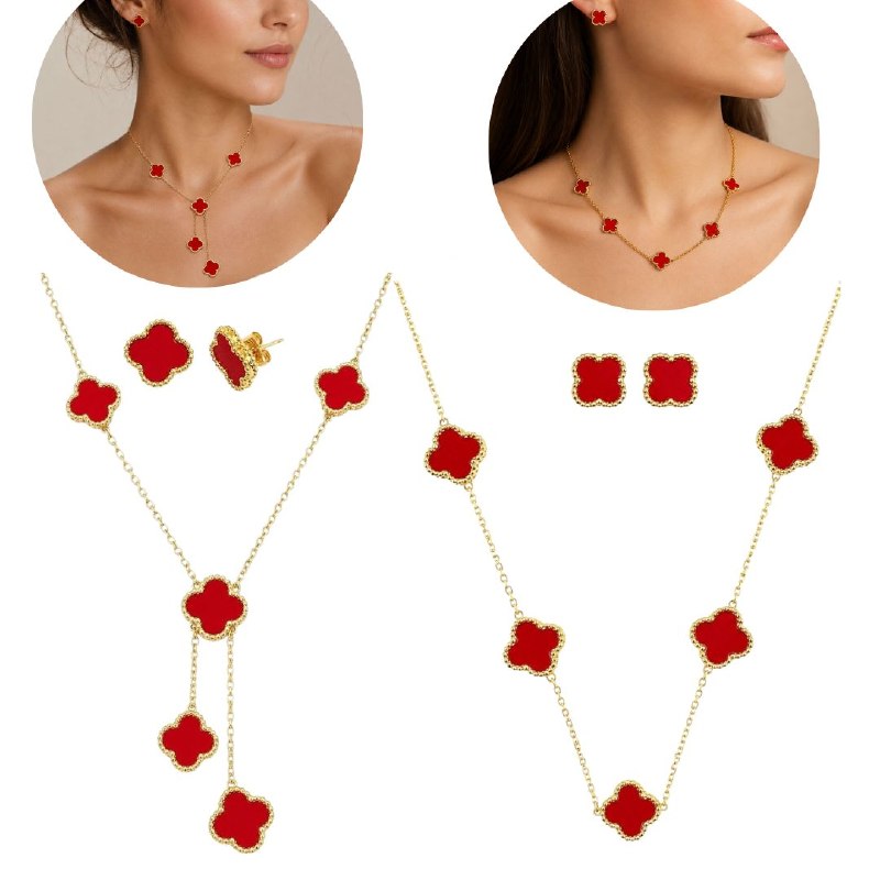 SET DE ENCHAPE PARA DAMA CON DISEÑO DE FLOR (DUPE DE VAN CLEEF)