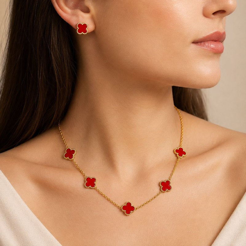 SET DE ENCHAPE PARA DAMA CON DISEÑO DE FLOR (DUPE DE VAN CLEEF)