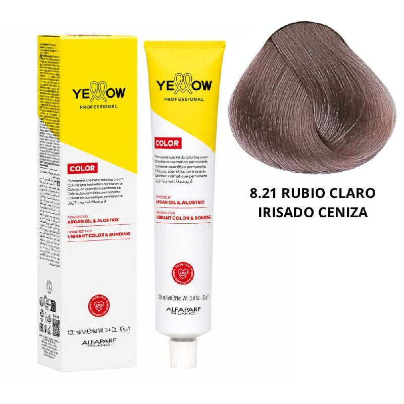 TINTE PERMANENTE PARA EL CABELLO CON ACEITE DE ARGAN Y ALOETRIX TONO 8.21 RUBIO IRISADO CENIZA ALFAPARF 100ML