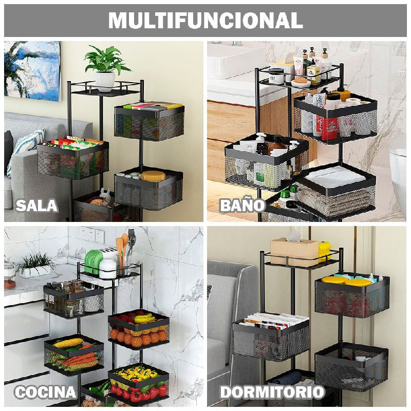 ESTANTE ORGANIZADOR MULTIFUNCIONAL GIRATORIO CUADRADO DE 5 NIVELES 90X28CM