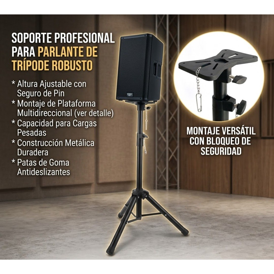 SOPORTE DE TRIPODE REFORZADO PARA ALTAVOZ AJUSTABLE Y PORTATIL 61-105CM