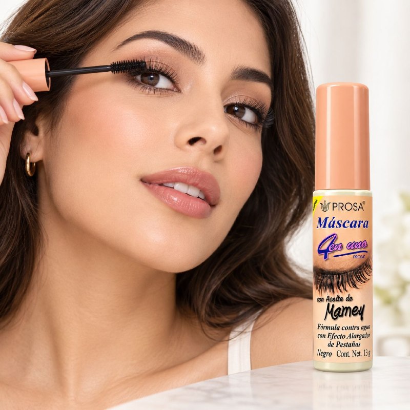 MÁSCARA DE PESTAÑAS 4 EN 1 CON ACEITE DE MAMEY EFECTO ALARGADO Y A PRUEBA DE AGUA PROSA 14G 1 UND