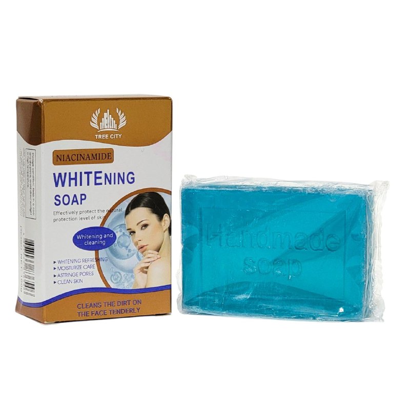 JABON FACIAL EN BARRA BLANQUEADOR CON NIACINAMIDA, ESPUMA LIMPIA PROFUNDAMENTE LA SUCIEDAD DE LA PIEL, NUTRE E HIDRATA, REFRESCA Y HUMECTA TREE CITY WHITENING SOAP 100G