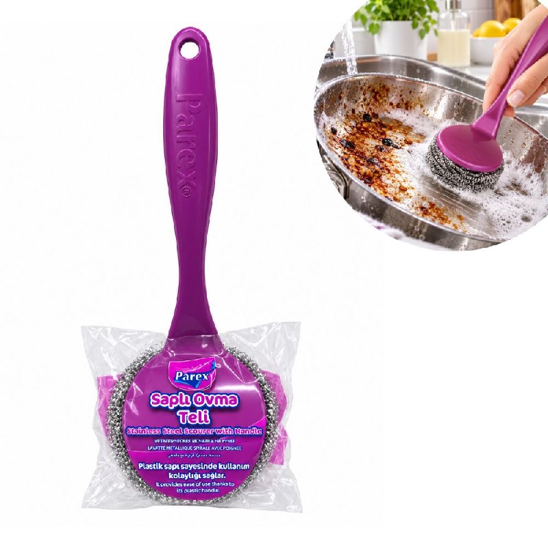 CEPILLO DE LIMPIEZA PARA FREGAR GRASA DIFICIL DE ACERO INOXIDABLE PAREX 22CM