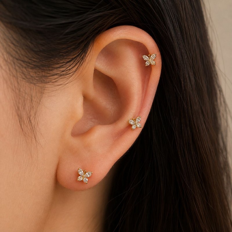 SET DE 3 PARES DE ARITOS DE ENCHAPE PARA DAMA CON DISEÑO DE MARIPOSA (DUPE DE PANDORA)