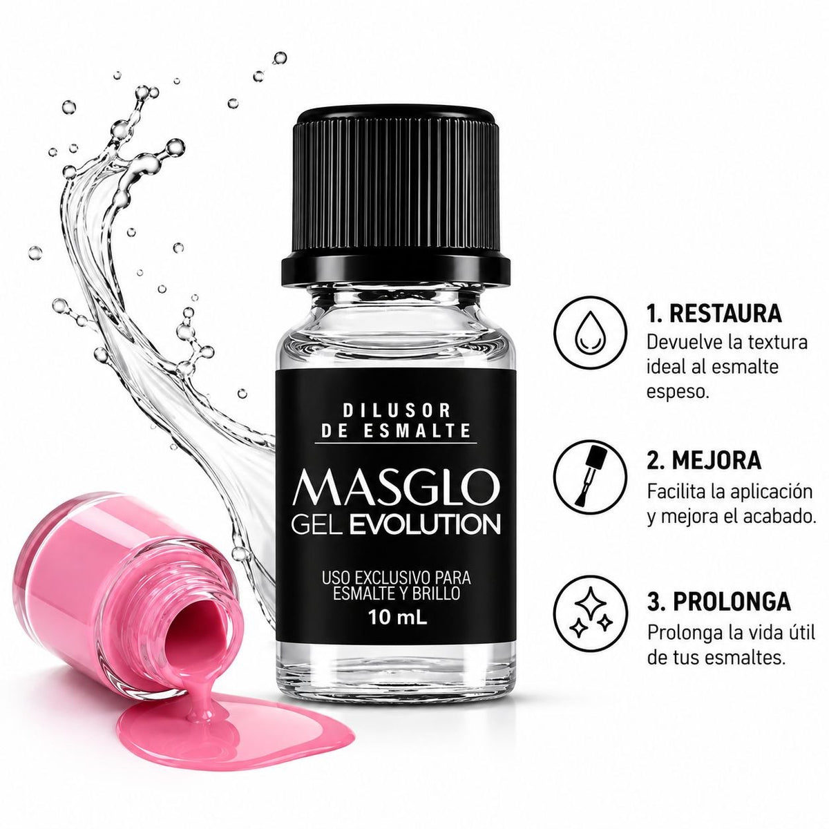 DILUSOR DE ESMALTE Y BRILLO GEL EVOLUTION MASGLO 10ML