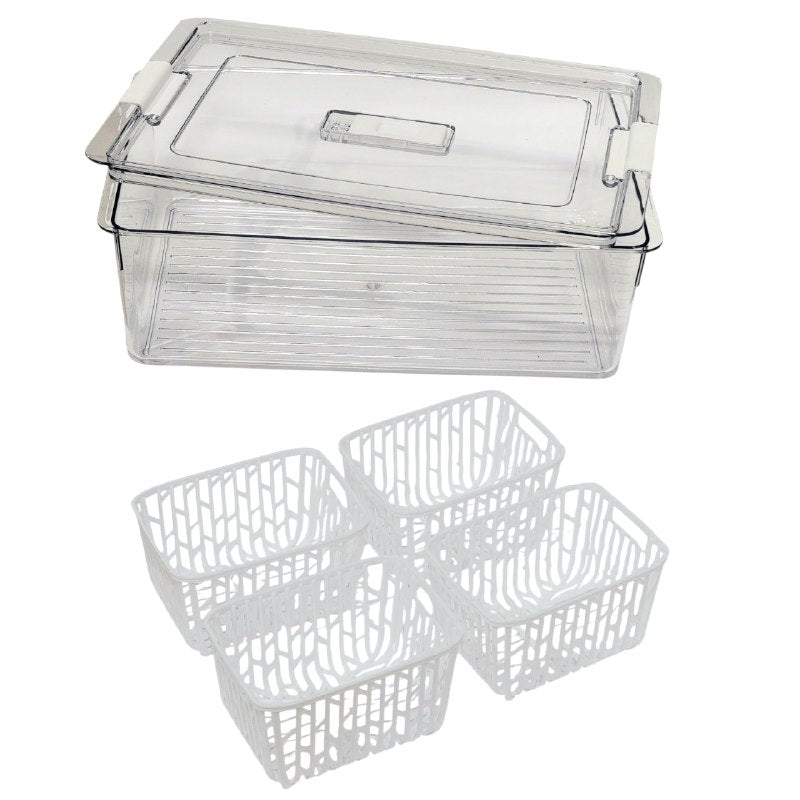 RECIPIENTE DE ALMACENAMIENTO DOBLE CAPA CON SISTESTEMA DE DRENAJE 10X17X32CM 3300ML
