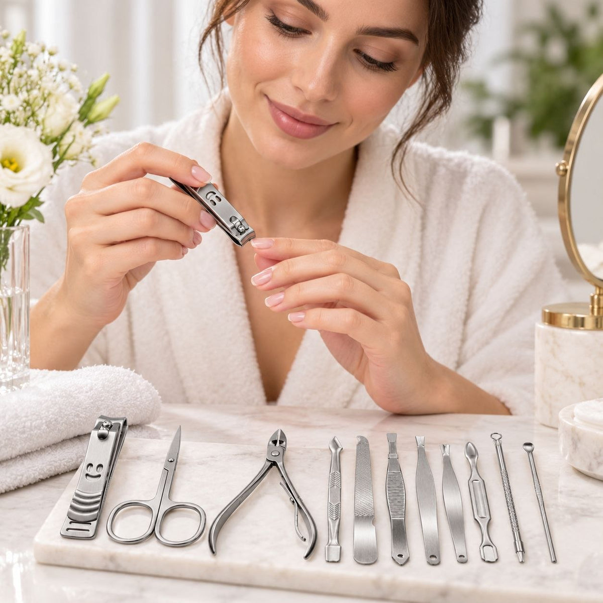 SET DE 12 PIEZAS DE MANICURA Y PEDICURA EN ESTUCHE PORTÁTIL