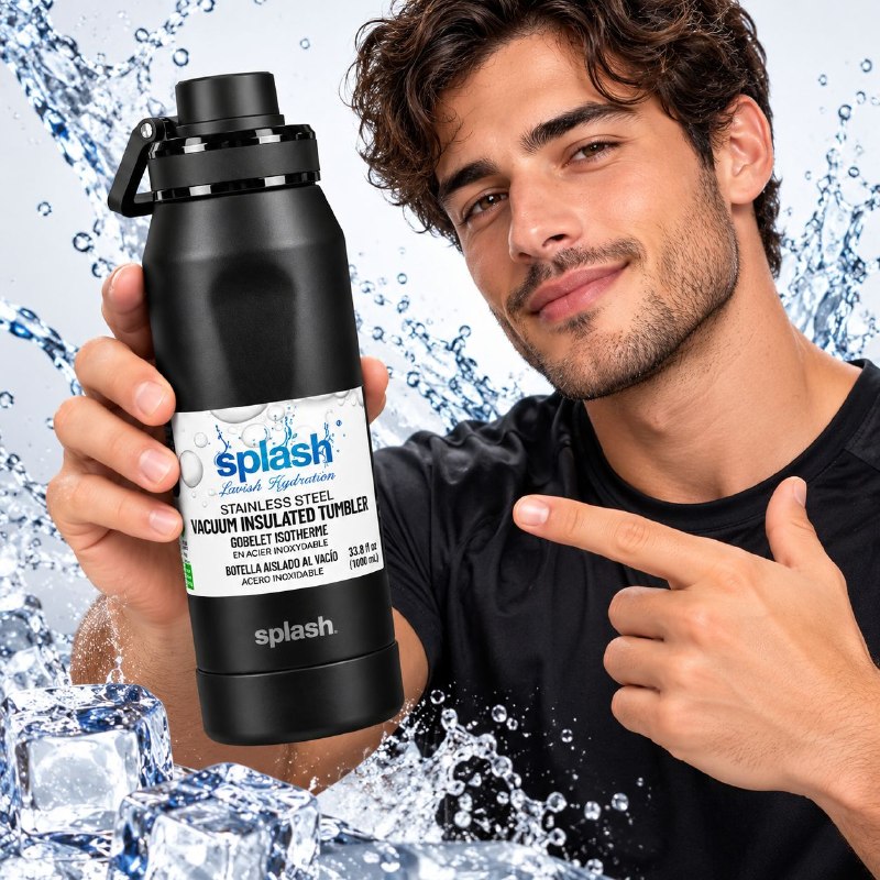 BOTE TERMICO DE ACERO INOXIDABLE CON ASA SPLASH 1000ML