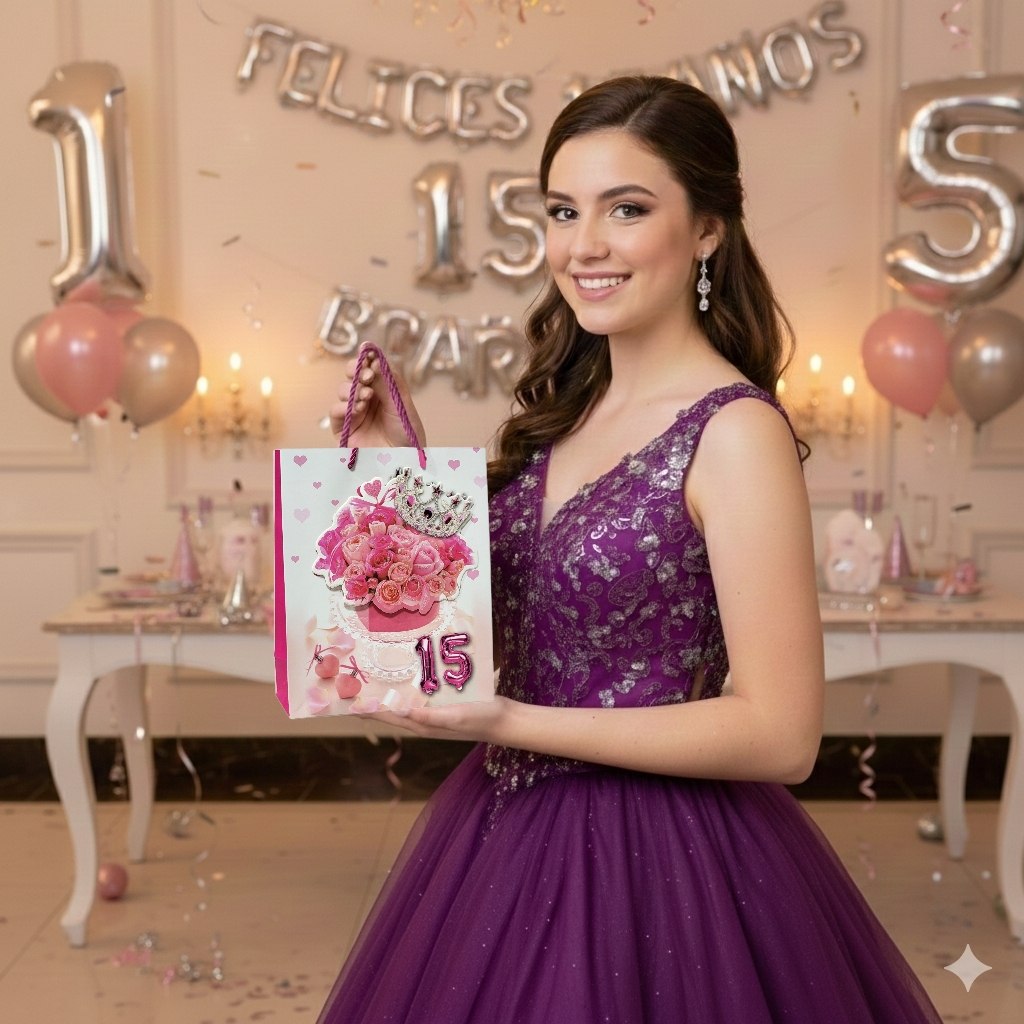 BOLSA DE REGALO PARA 15 AÑOS PEQUEÑA 19X23X8CM