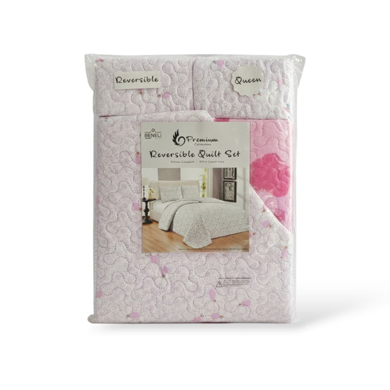 JUEGO DE SABANAS CAMERA EDREDON REVERSIBLE DE 3PCS QUEEN BENELI HOME