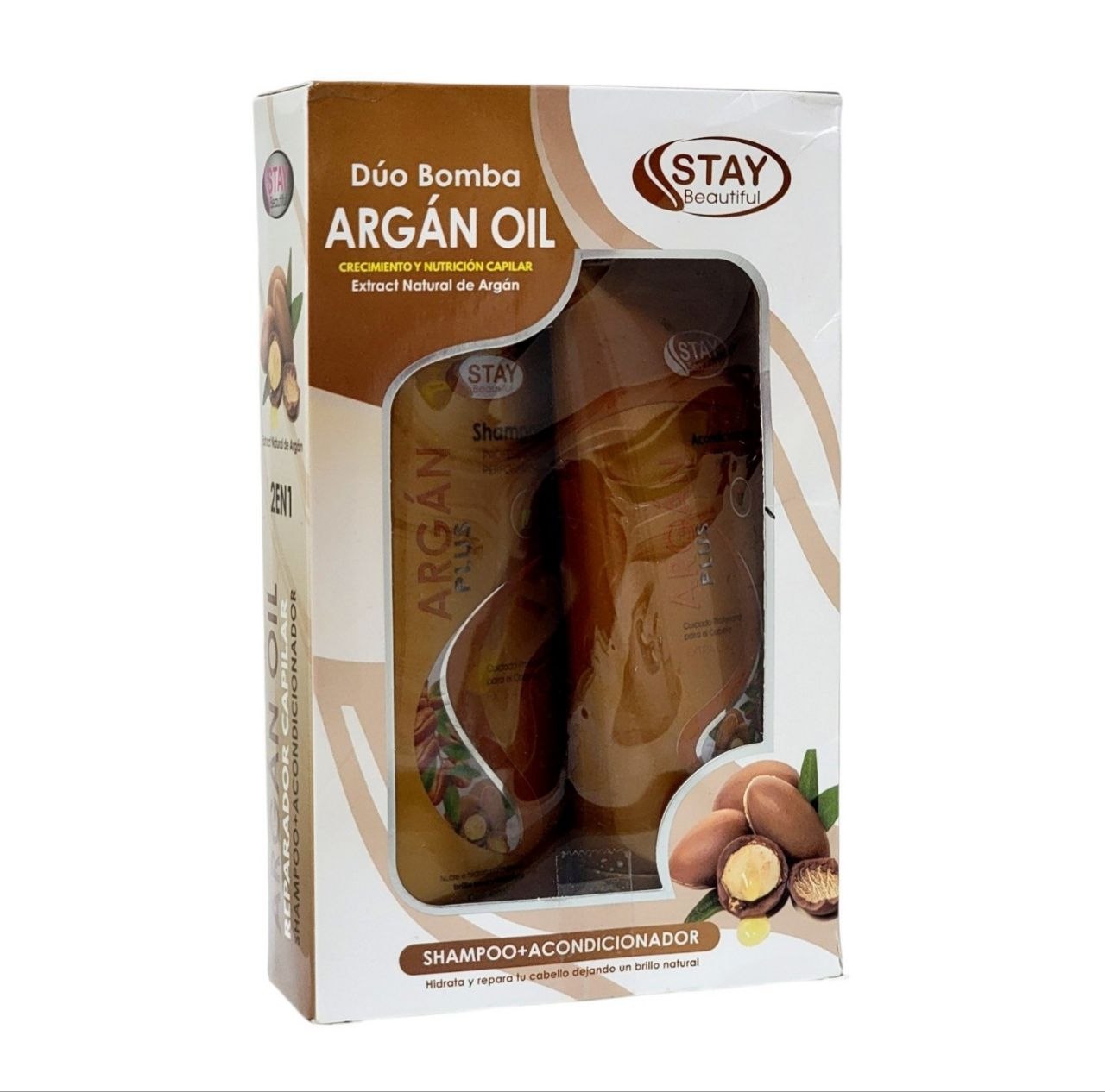SET DE SHAMPOO Y ACONDICIONADOR NUTRITIVO DE ACEITE DE ARGAN STAY BEAUTIFUL 400ML & 230G