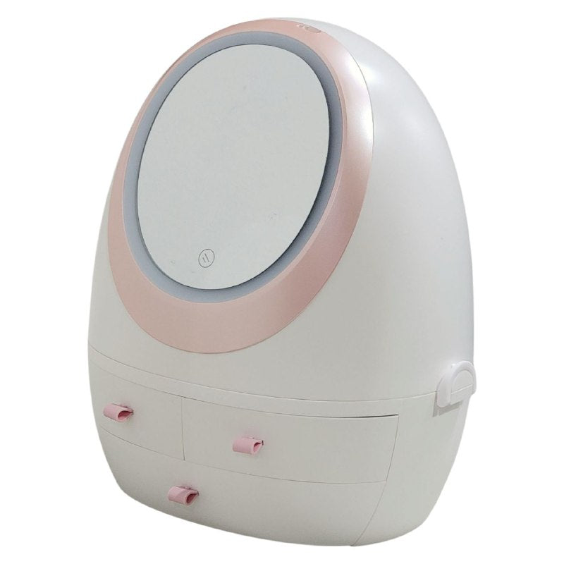 ORGANIZADOR ESTANTE DE COSMETICOS, MAQUILLAJE CON 4 COMPARTIMIENTOS, ESPEJO CON LUZ LED DE 3 MODOS DE INTENSIDAD COLOR BLANCO