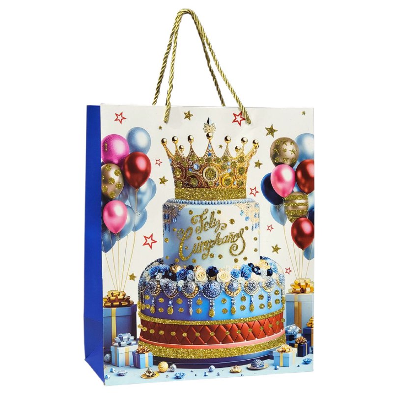 BOLSA DE REGALO DE FELIZ CUMPLEAÑOS MEDIANA 26X32X10CM