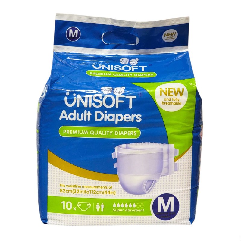PAÑALES PARA ADULTOS DE CALIDAD PREMIUM SE ADAPTA A CINTURAS DE 82-112CM, DOBLE CAPA QUE ABSORBEN RAPOIDAMENTE UNISOFT TALLA M, 10UND