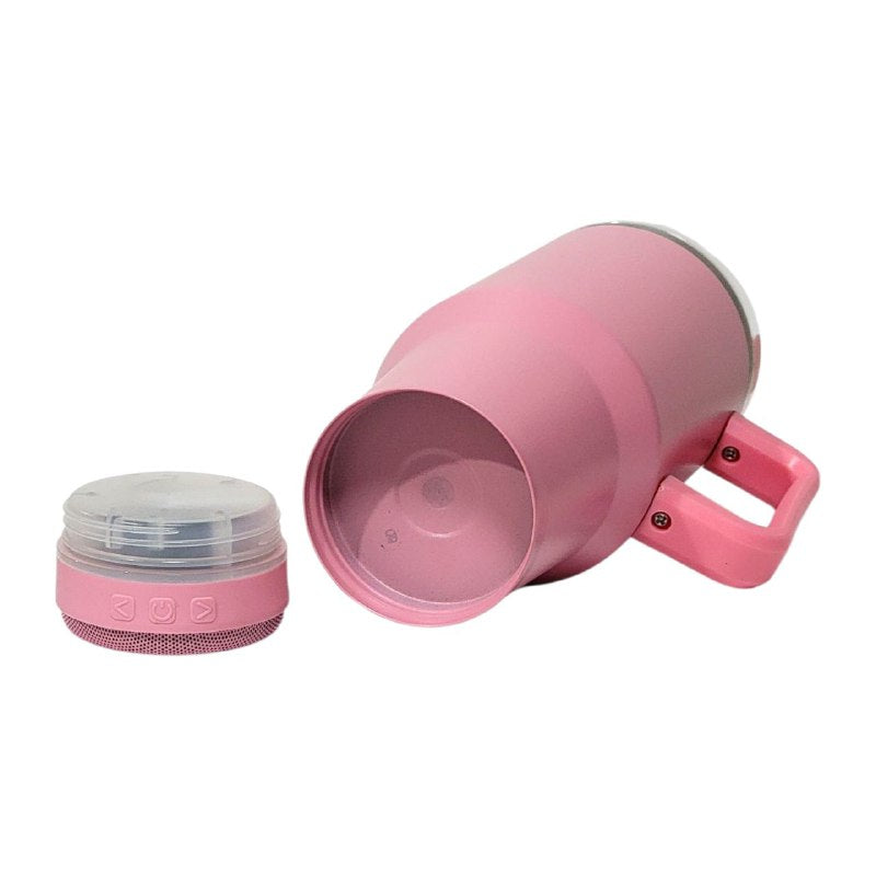 VASO TERMICO DE ACERO INOXIDABLE CON PARLANTE BLUETOOTH INCLUIDO, DOBLE PARED AISLADO AL VACIO CON ASA, CAPACIDAD 1200ML VACUUM