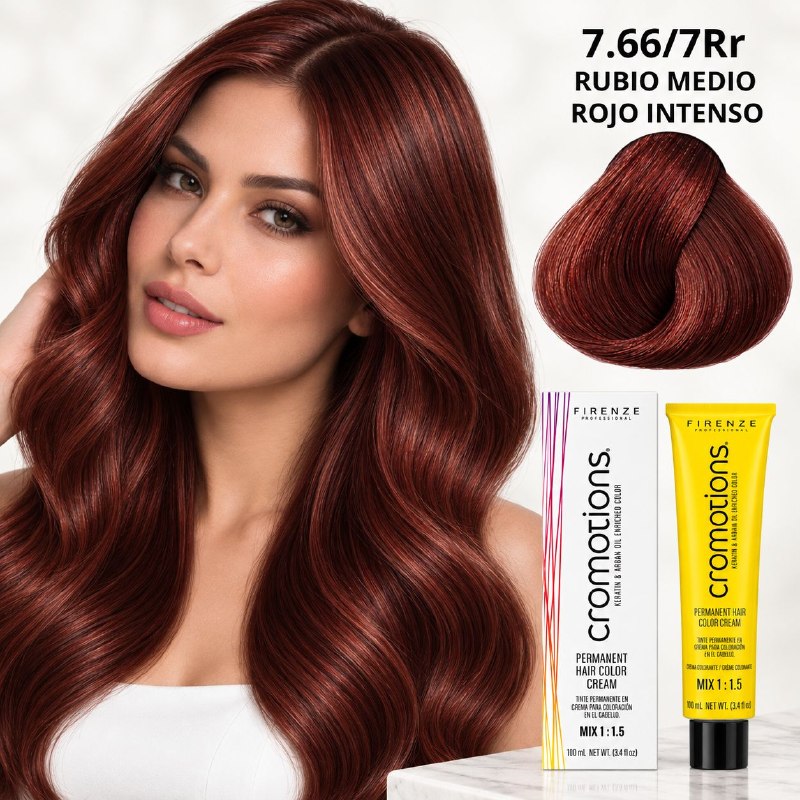 TINTE PERMANENTE PARA EL CABELLO EN CREMA RUBIO MEDIO ROJO INTENSO 7.66/ 7RR FIRENZE 100ML