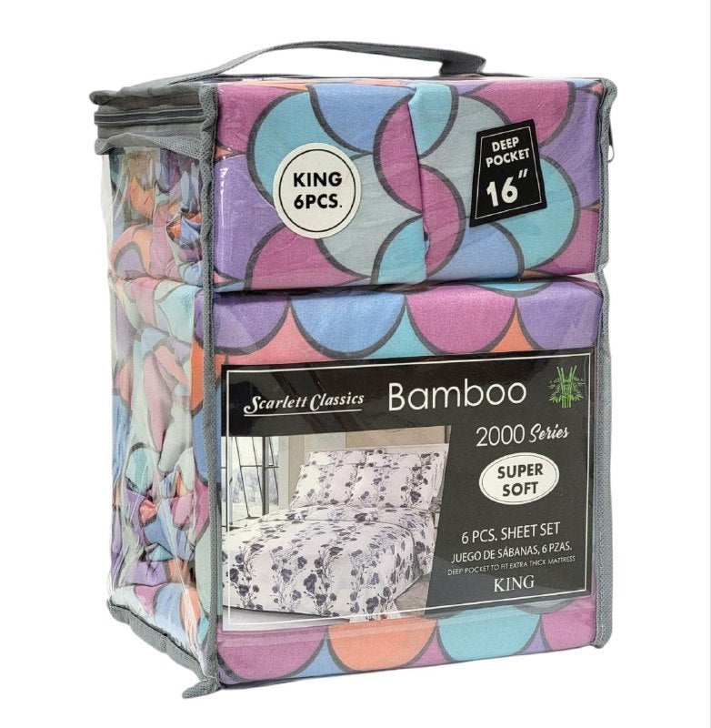 JUEGO DE SABANAS CAMERA DE 6 PIEZAS KING SCARLETT CLASSICS BAMBOO, 25 ESTILOS