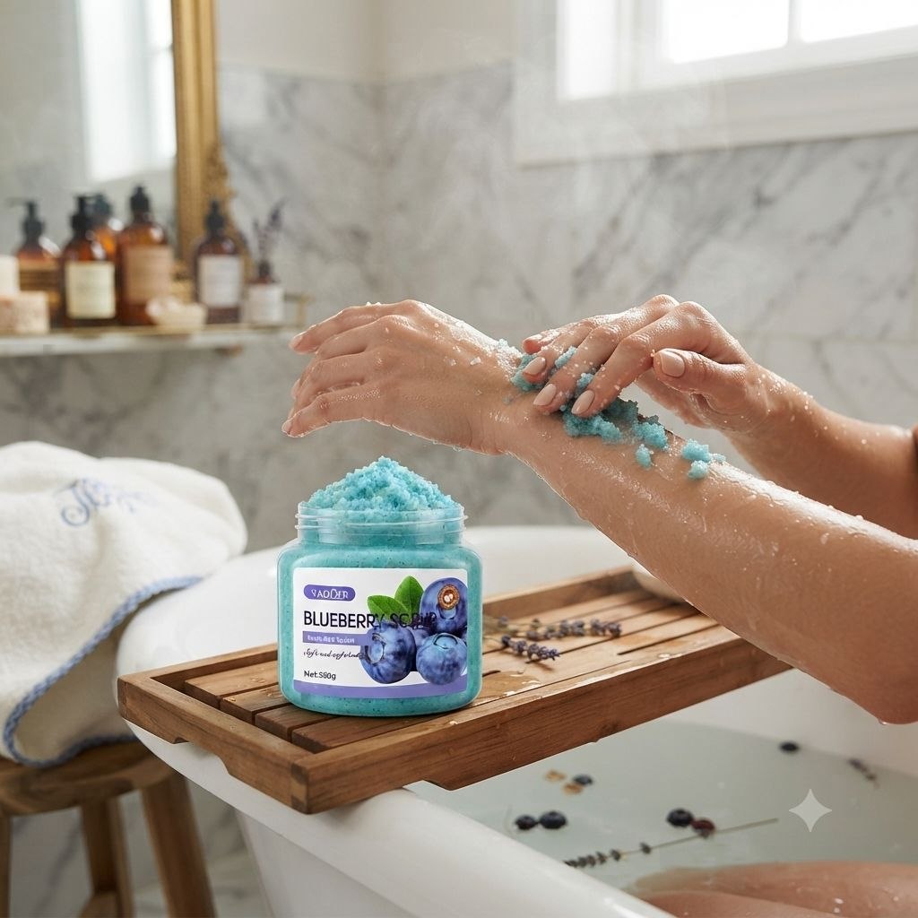 EXFOLIANTE CORPORAL DE SAL DE BAÑO CON EXTRACTO DE ARÁNDANOS SADOER BLUEBERRY BATH SALT SCRUB 350 G / 12.35 OZ